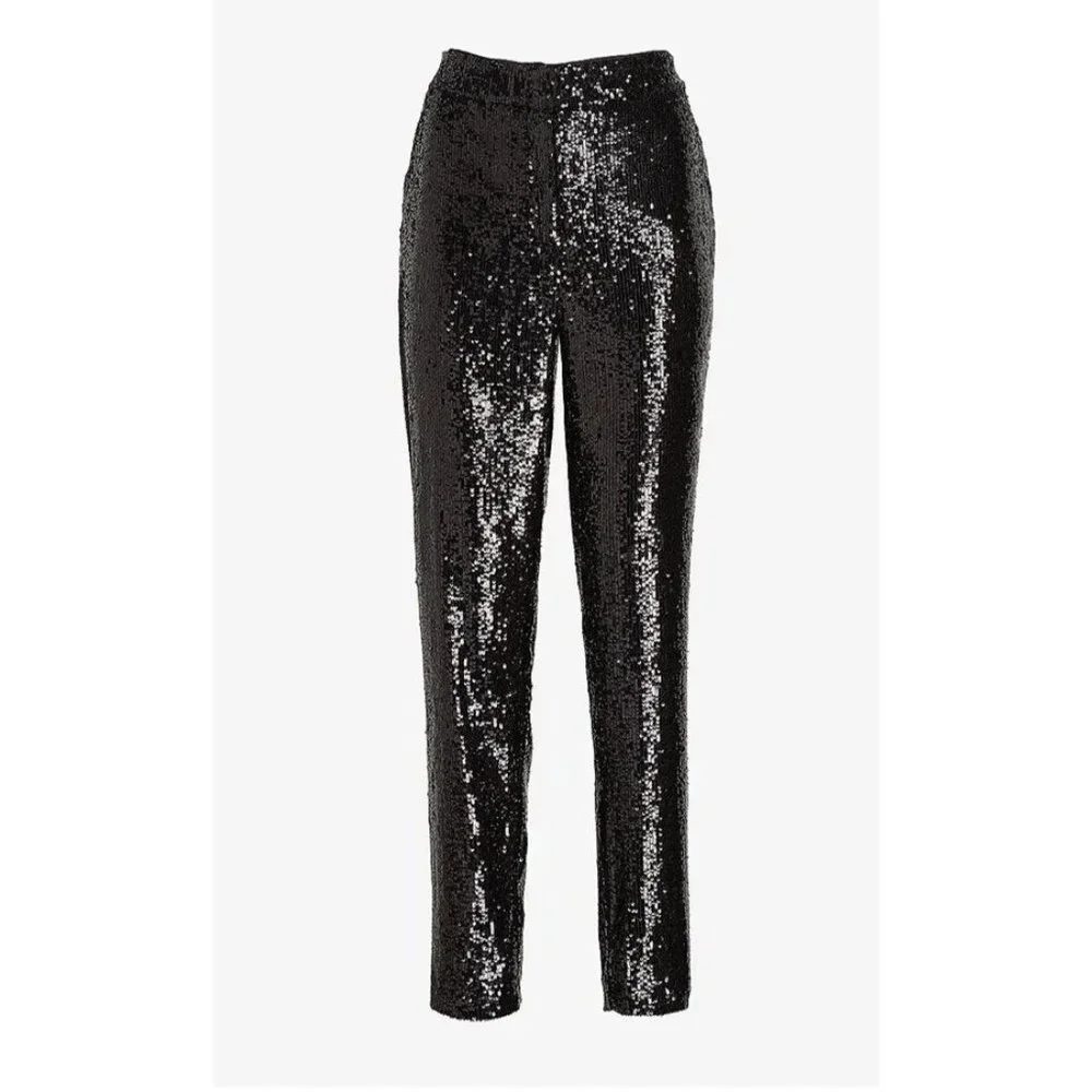 Womens Express Black Sequin Ankle Pants Small Evening Elegant Party Wedding Date - Picture 3 of 10